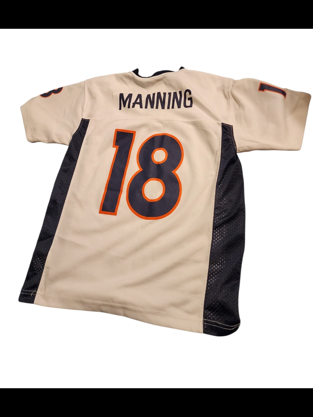 NFL Kids Peyton Manning #18 Cream and Navy Jersey with Orange Trim